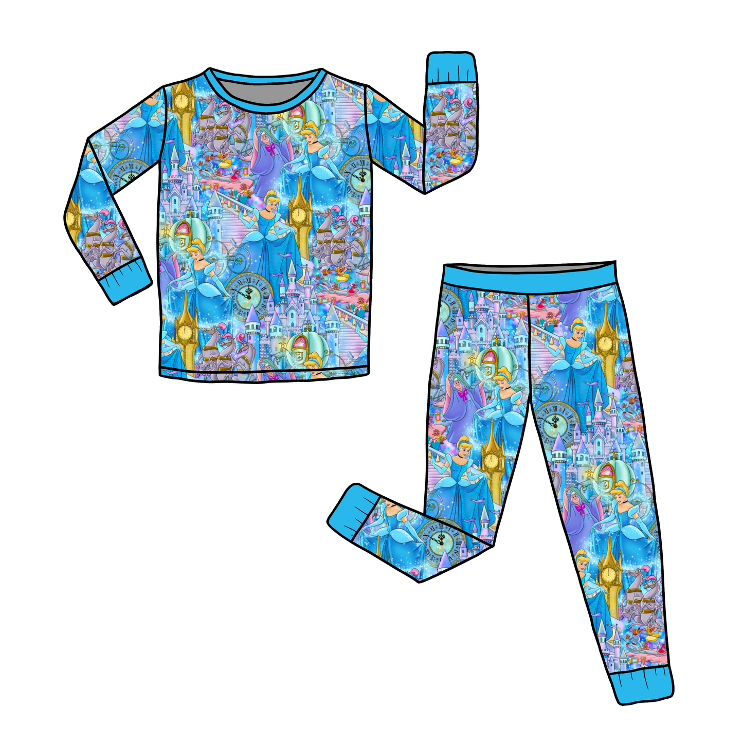 RTS BLUE Glass Slipper Bamboo Long Sleeve and Pants Pajama Set