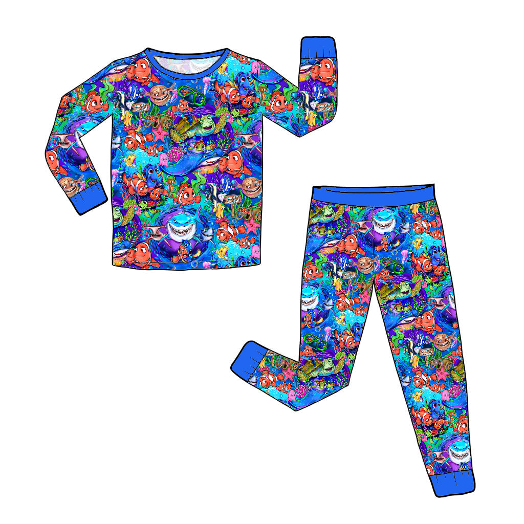 Pre-Order Bamboo Long Sleeve and Pants Pajama Set - Fish Are Friends