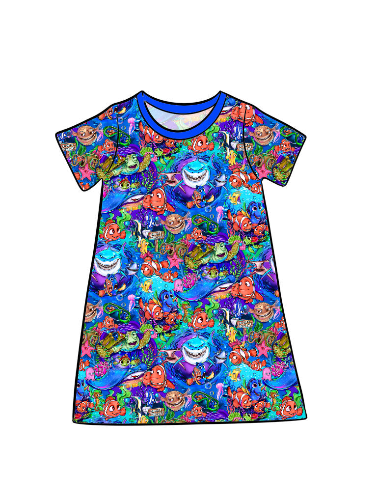 Pre-order Kid's T-shirt Dress (Lounge Gown) - Fish Are Friends